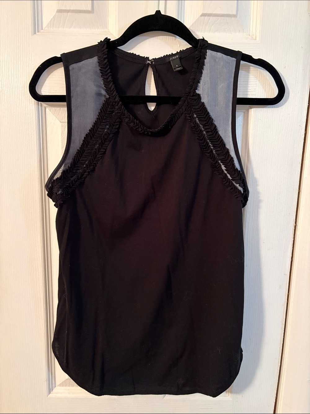 J. Crew Black Sleeveless Mesh-Trim Camisole